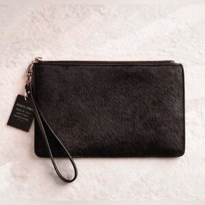 Punto Fibra Genuine Italian Leather Calf Hair Wristlet | Brown Minimalist Clutch